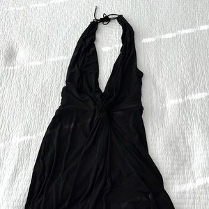Black LBD - halter mini dress, low cut and open back, adjustable neck